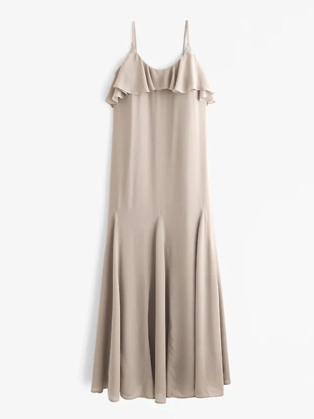 Abercrombie & Fitch Ruffle Maxi Dress Size Medium Taupe Tan Flowy Sleeveless